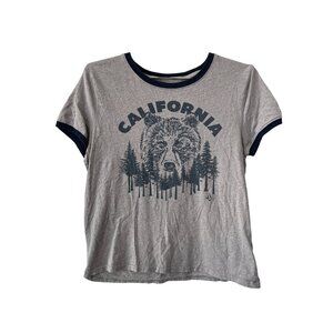 Volcom Graphic Tee Size Medium California Bear Ringer T Shirt Gray Navy Cotton